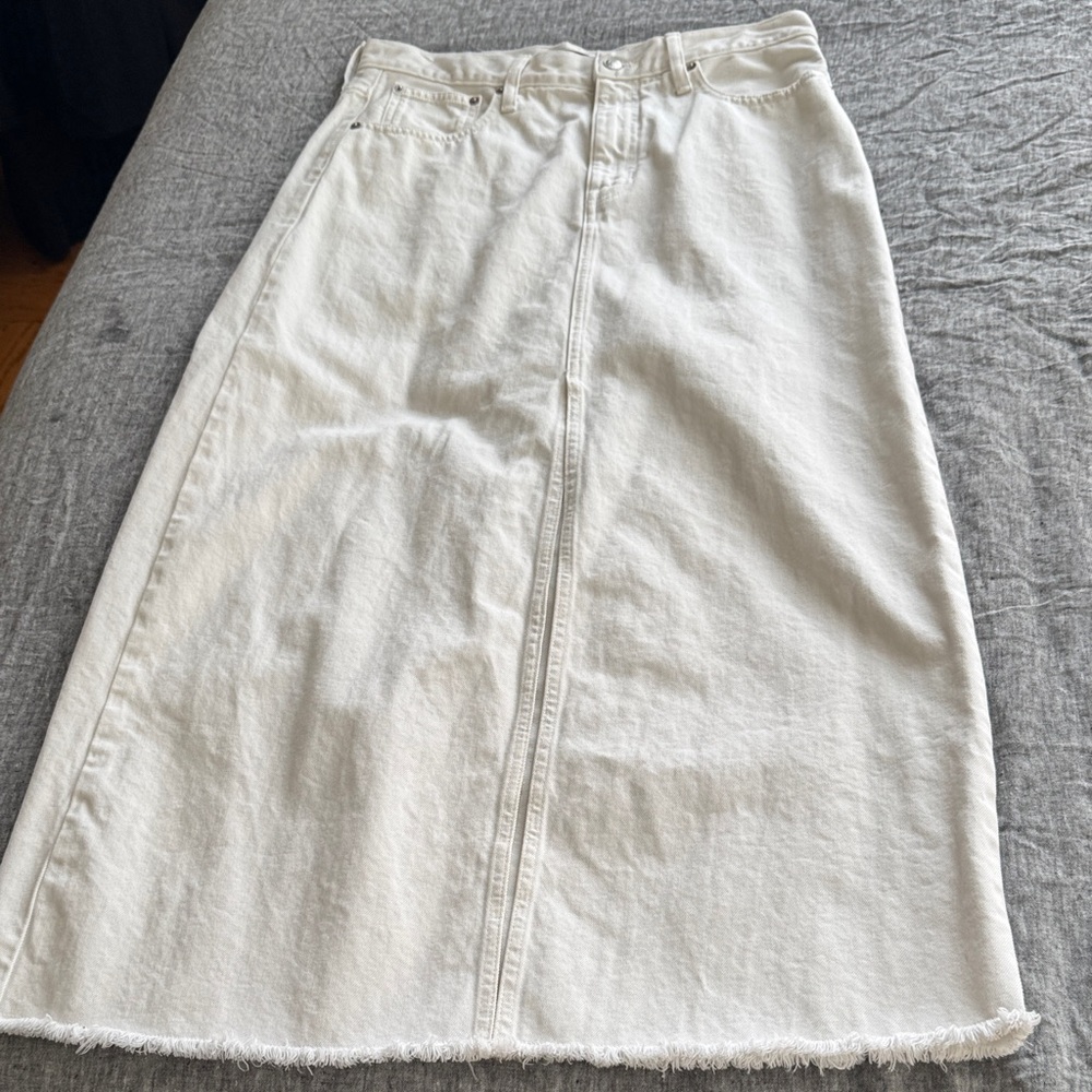 J. Crew White Denim Pencil Midi Skirt
